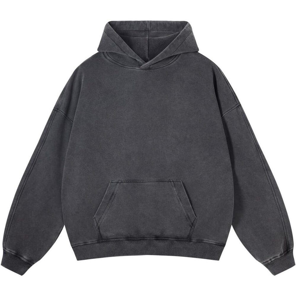 Men's Black Pullover Plain Preppy Streetwear Cotton Vintage Hoodies Sweatshirt - Picture 1 of 5